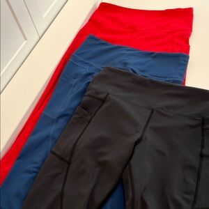 Zyia Active Cropped Leggings Set - Red, Gray, Black